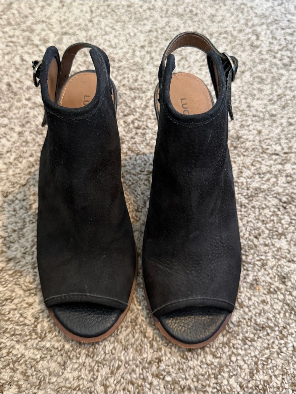 Lucky Brand Black Peep-Toe Slingback Heeled Sandals